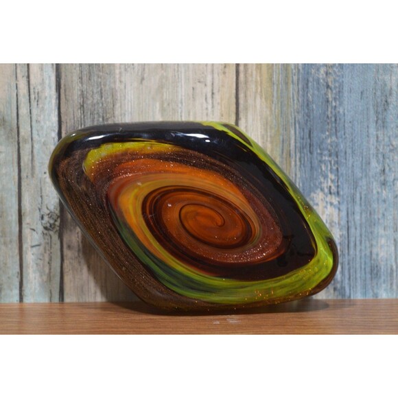 Hand Blown Art Glass Paperweight Green Copper Aventurine Swirl Galaxy Stone - Picture 5 of 8